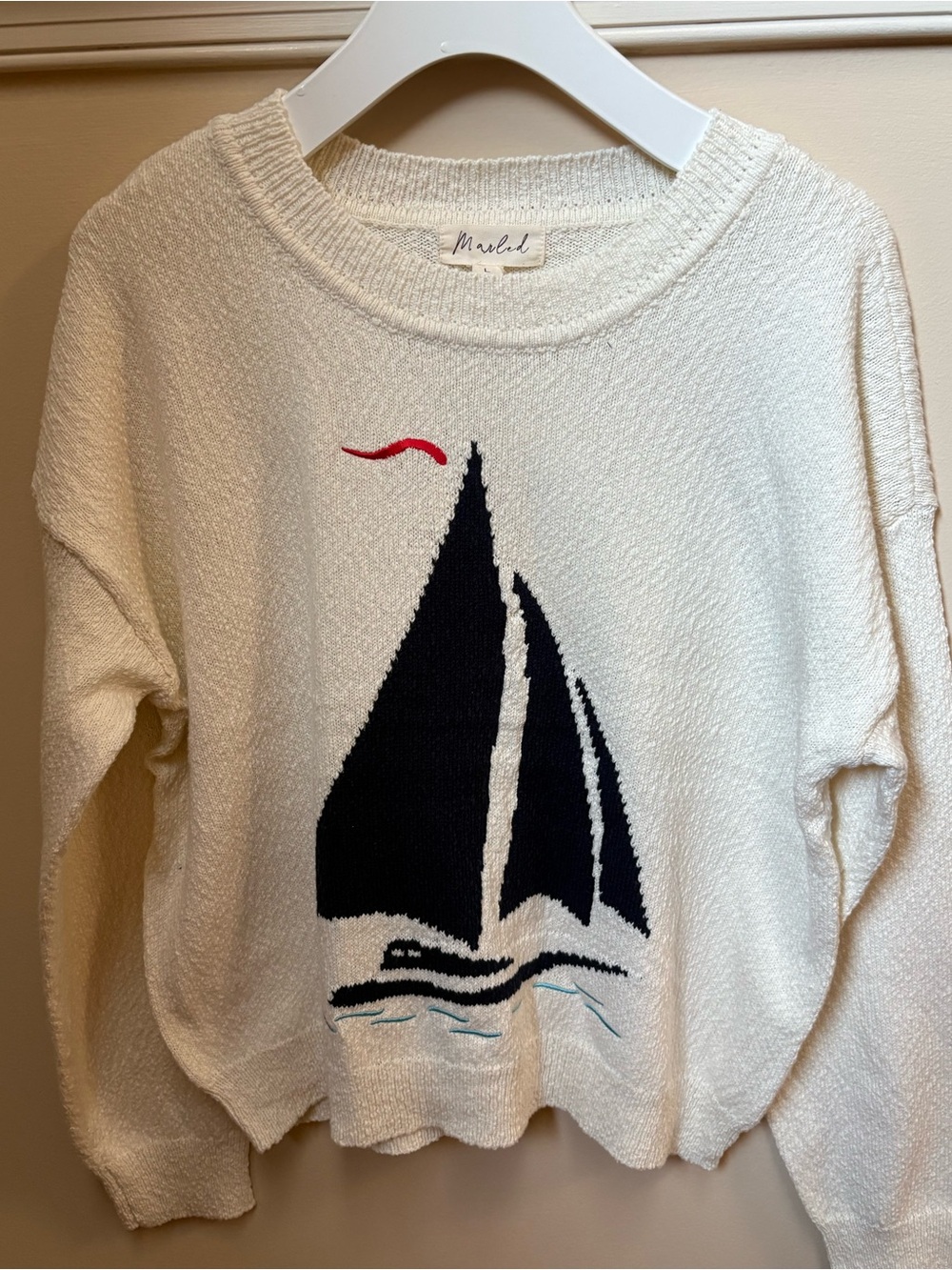 New Marled Sailboat Cotton Crewneck Sweater Size Large NWT